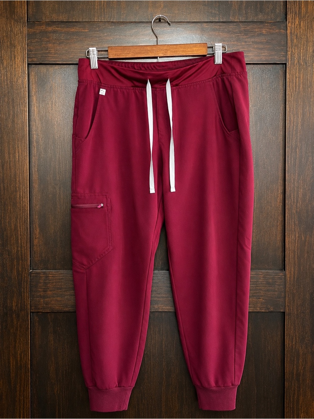 Figs woman’s Maroon Jogger Scrub Pants with White Drawstring
